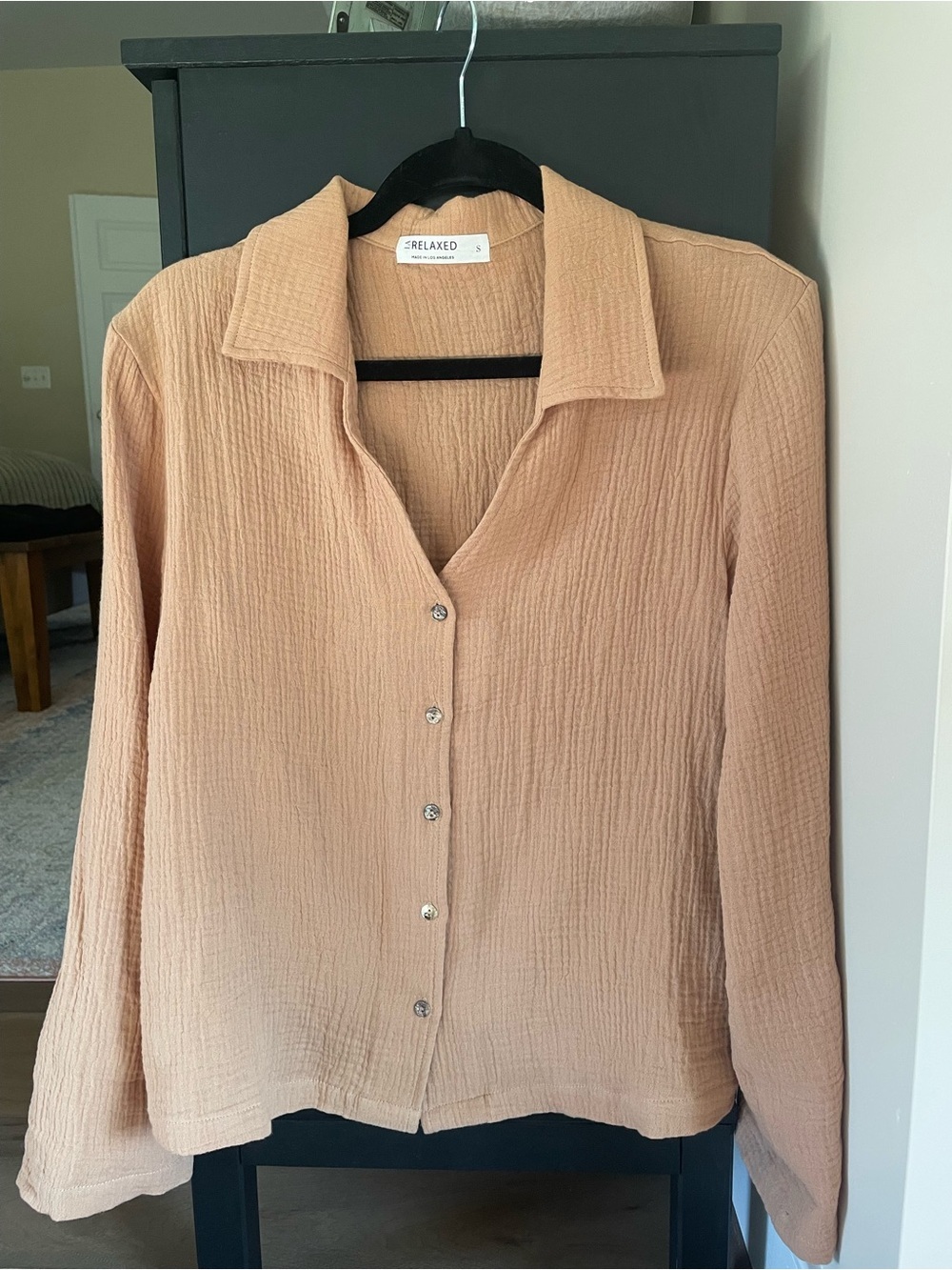 LA Relaxed Cotton Gauze Button Down, Camel/Tan, small